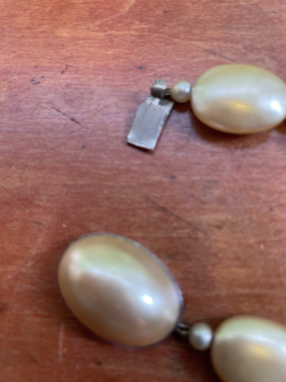 Vintage Sterling Silver Champagne Pearl Disk Necklace 16″