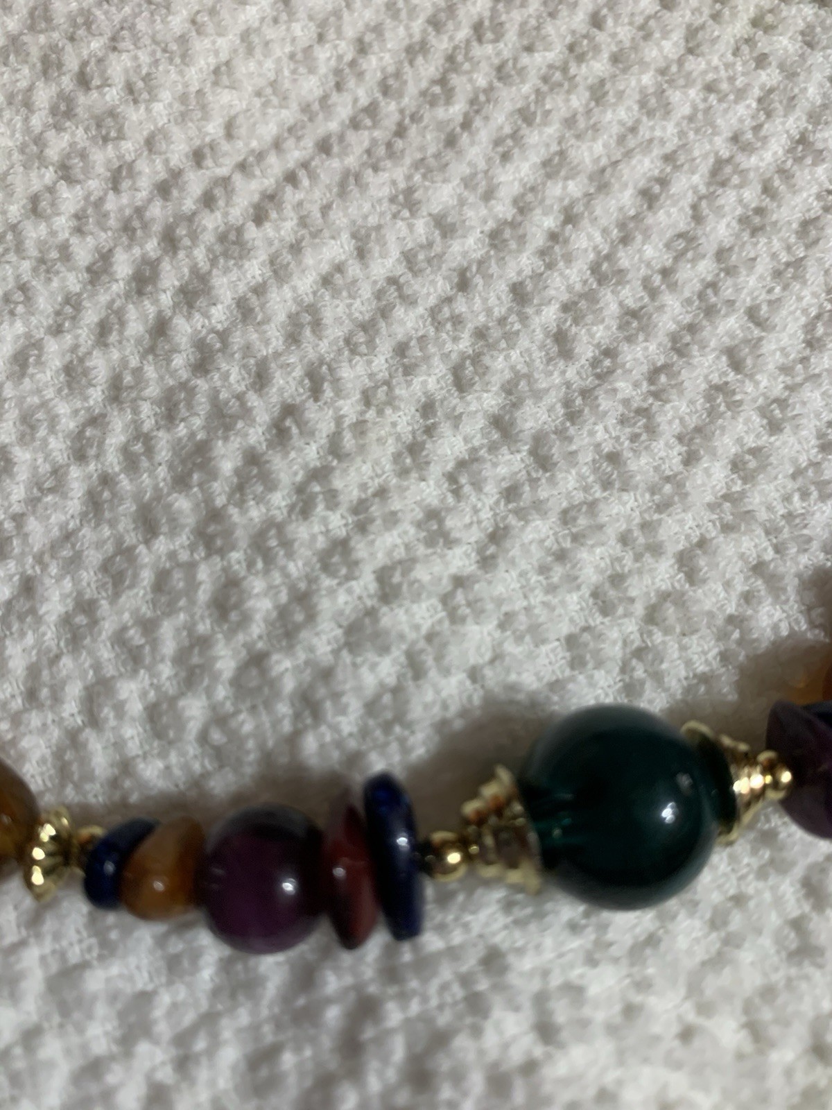 VTG Colorful Faux Stone Beaded Necklace with Gold Spacers Fall Colors