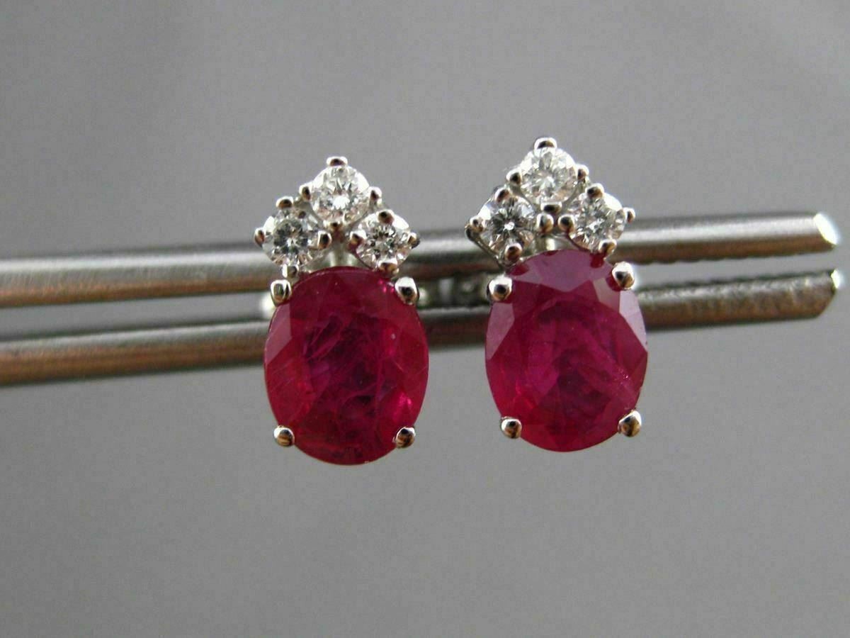 ANTIQUE 1.20CT DIAMOND & RUBY 14KT WHITE GOLD 3D STUD EARRINGS F/G VS VVS #24463