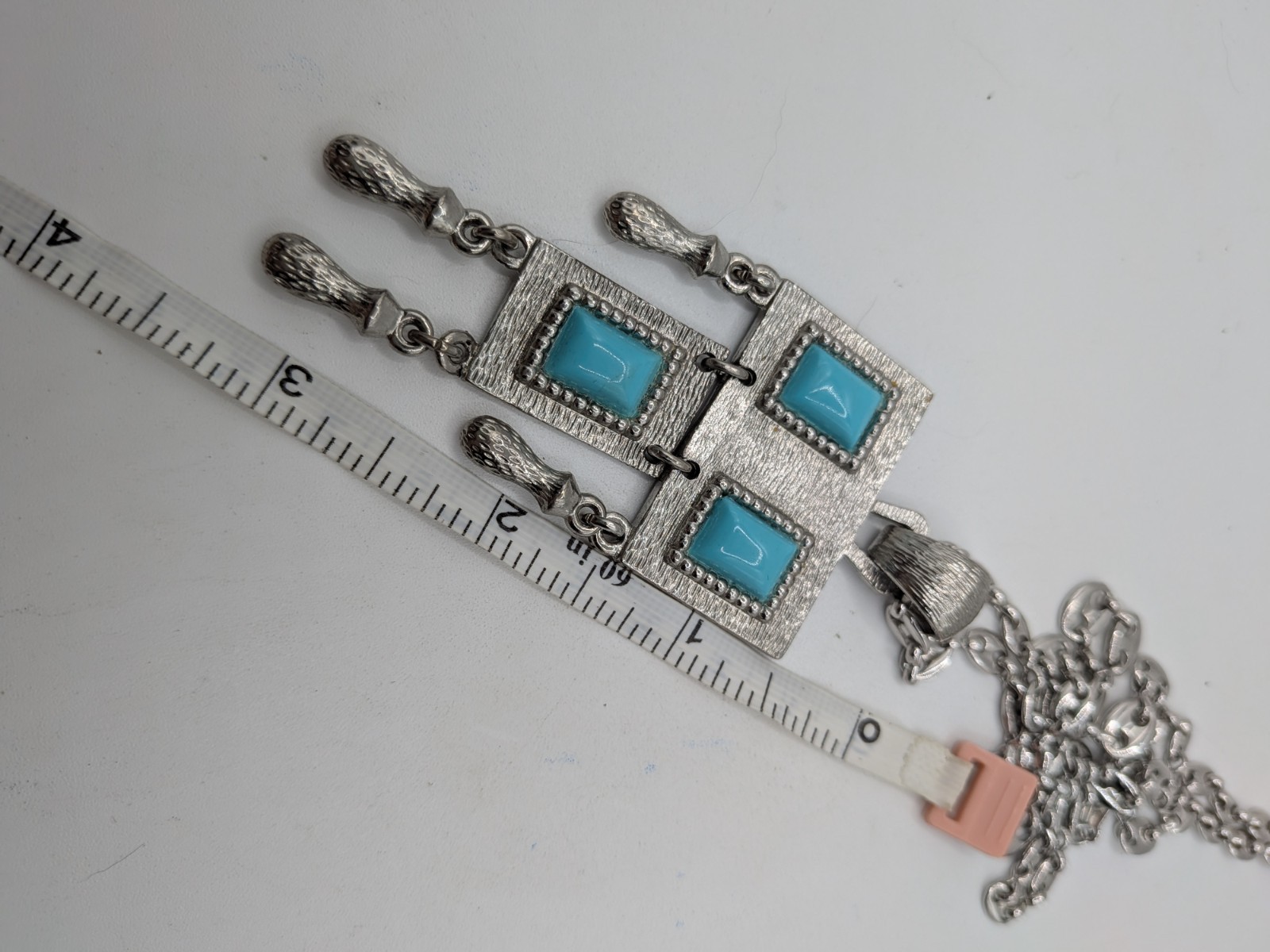 Vintage 1971 SARAH COVENTRY Folklore Silver Tone Simulated Turquoise Pendant