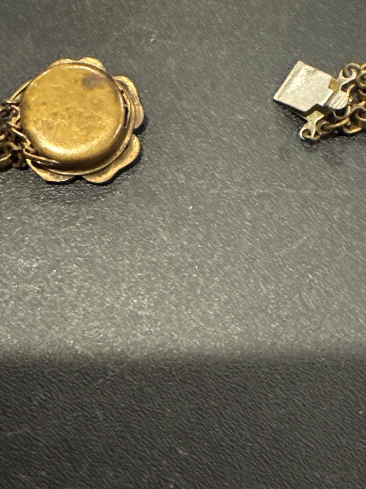 ANTIQUE VINTAGE FESTOON NECKLACE GOLDWASH BRASS FILIGREE ROSETTES DANGLES
