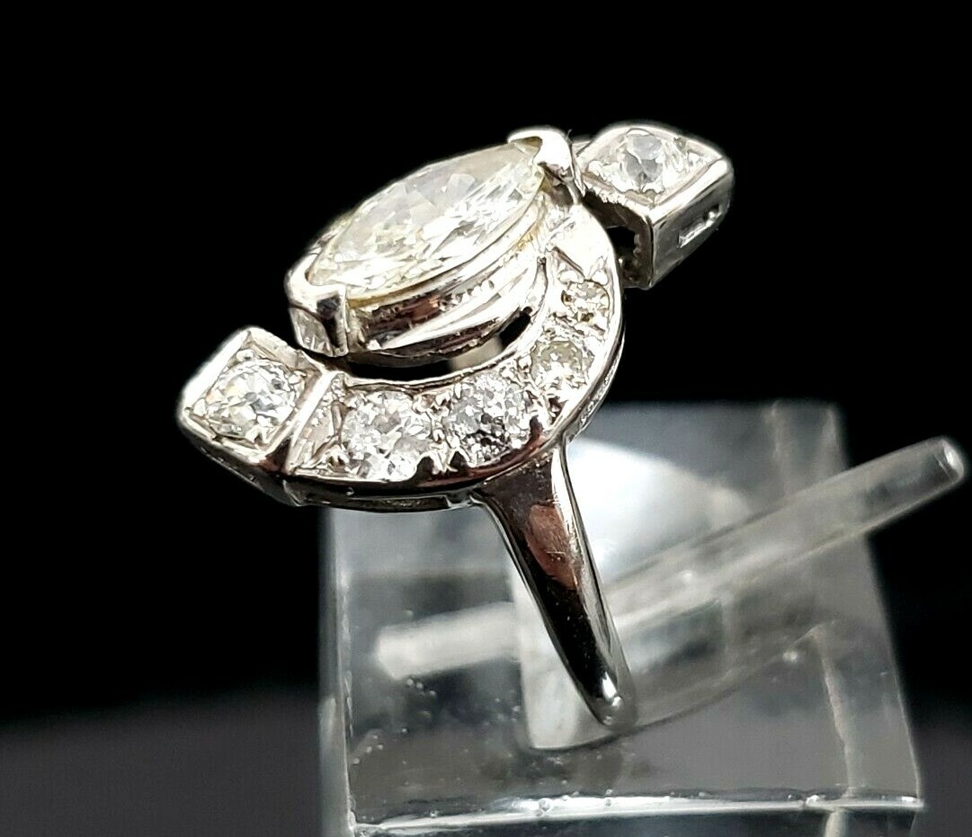 Antique 14 Karat White Gold 1.00 CTW Marquise Diamond Engagement Ring. #VR67