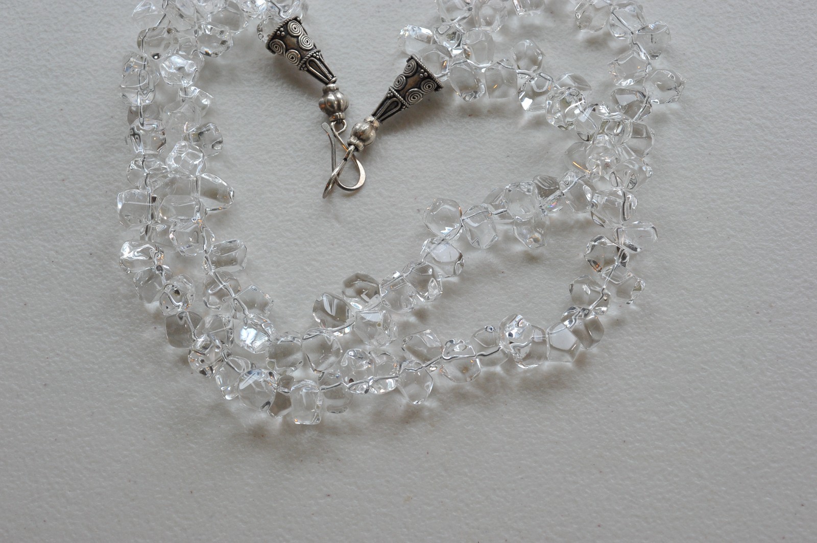 VTG clear rock quartz crystal tumbled polished sterling clasp necklace 258 Grams