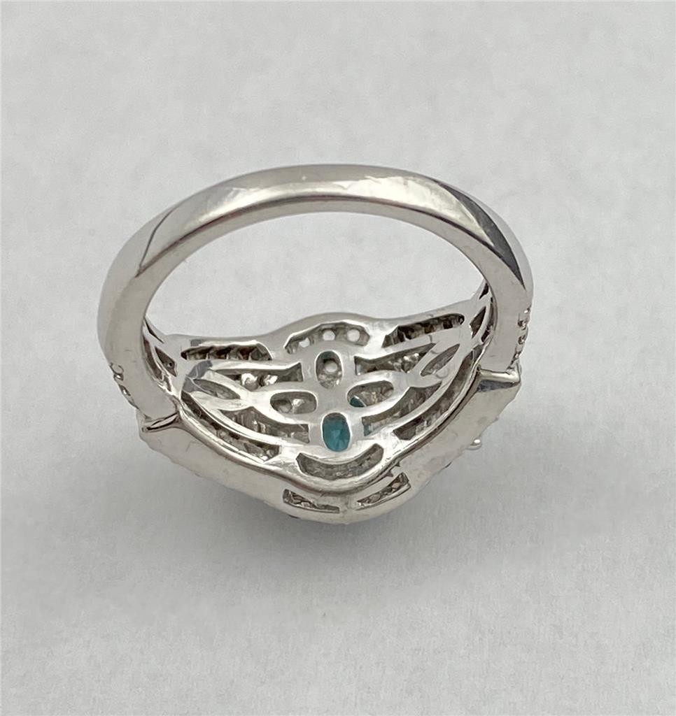 STS 925 Sterling Silver Blue Topaz Clear Baguettes & Diamond Accents Ring Sz.6