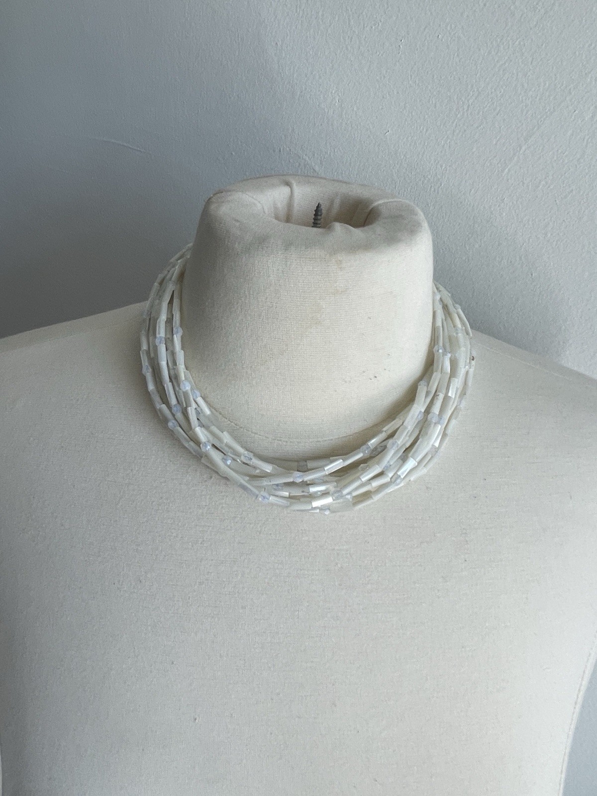 Vintage Signed Barrera Multi-strand Mother Of Pearl Necklace Beaded Statement