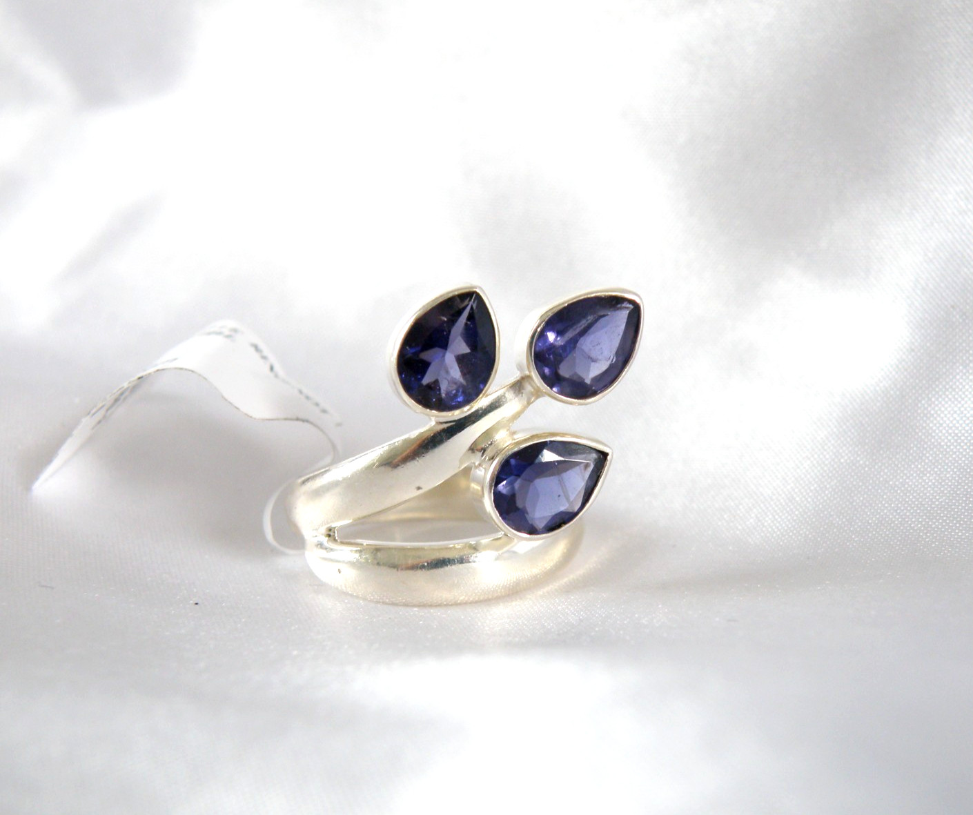 Chunky Sterling Silver 925 Bold Iolite Wrap Band Ring Size 8