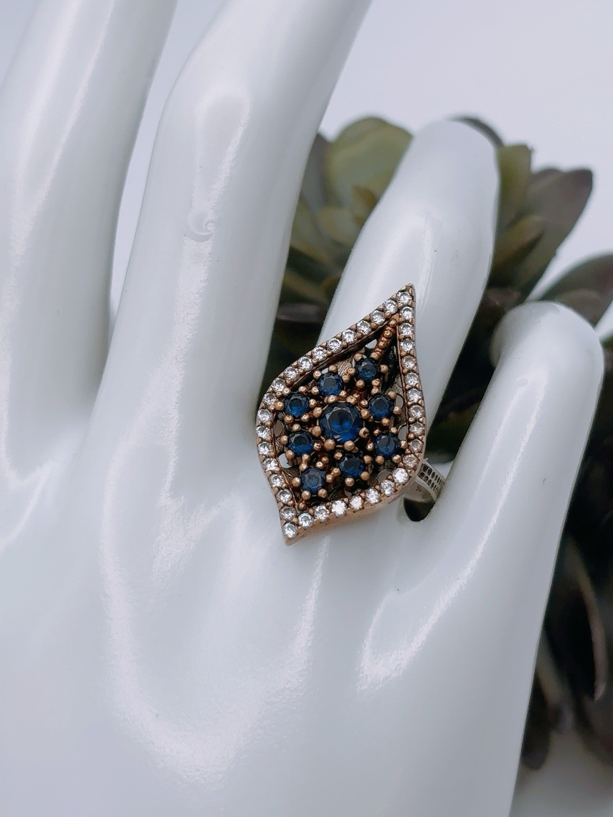 Sterling Silver 925 Turkish Rhombus Iolite Stone Ring Sz 8 Antique Unique