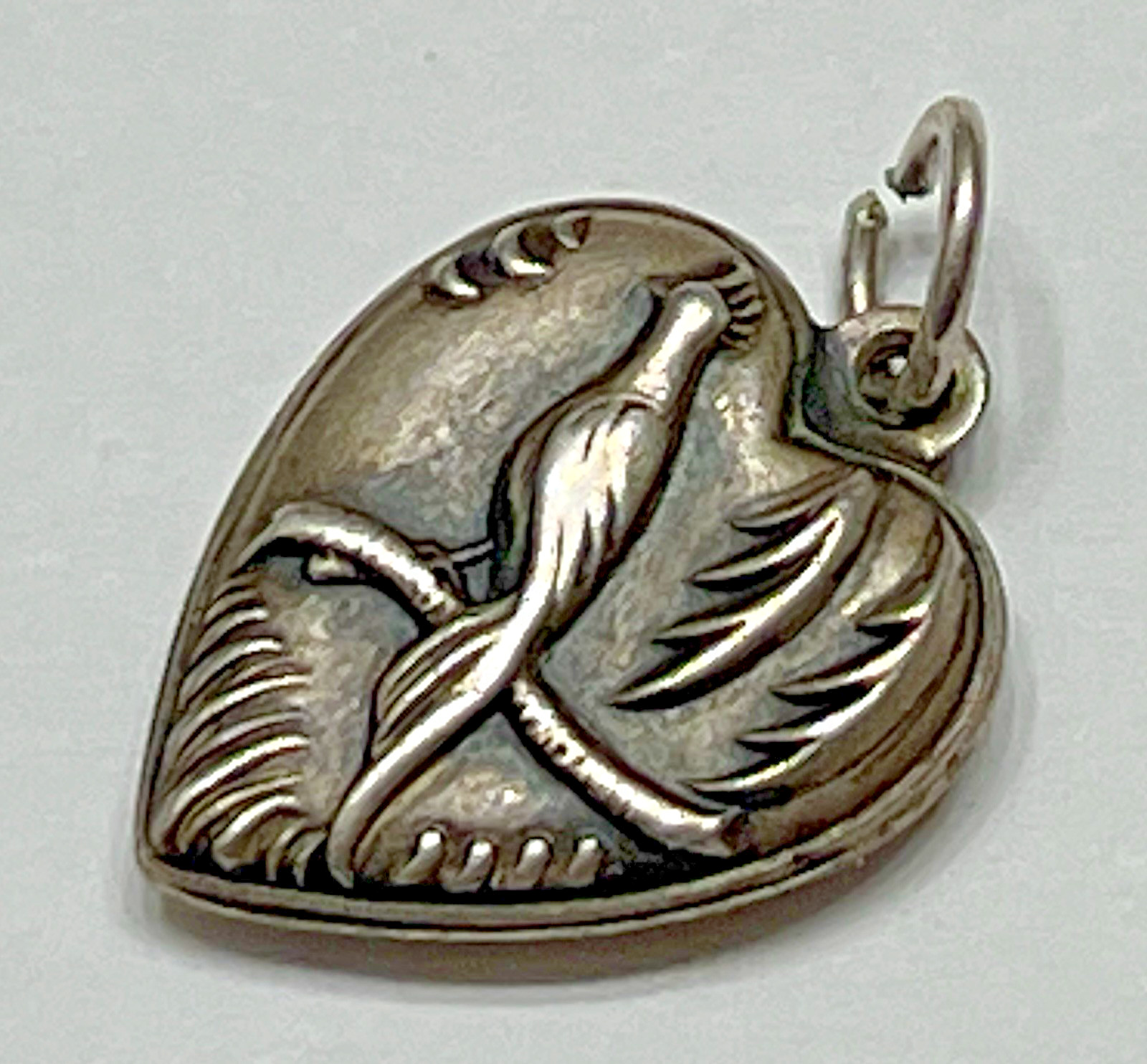 Sterling Silver Heart Charm Pendant Bird Parrot Vintage Antique Puffy 925 US