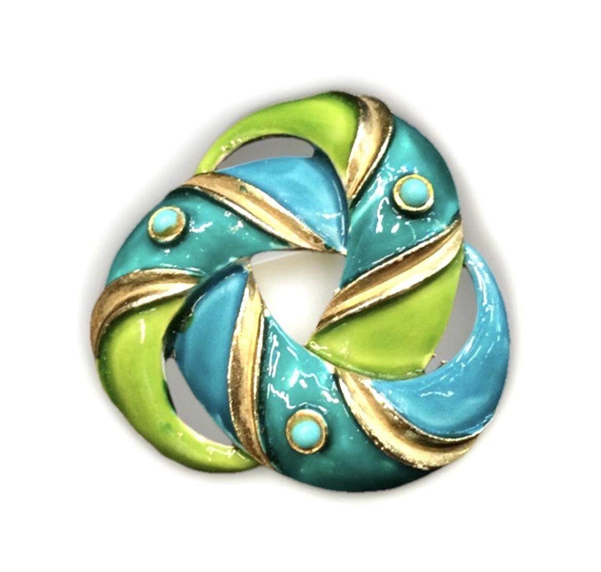 Vintage Signed Lisner Lime Green Turquoise Enamel Brooch Pin