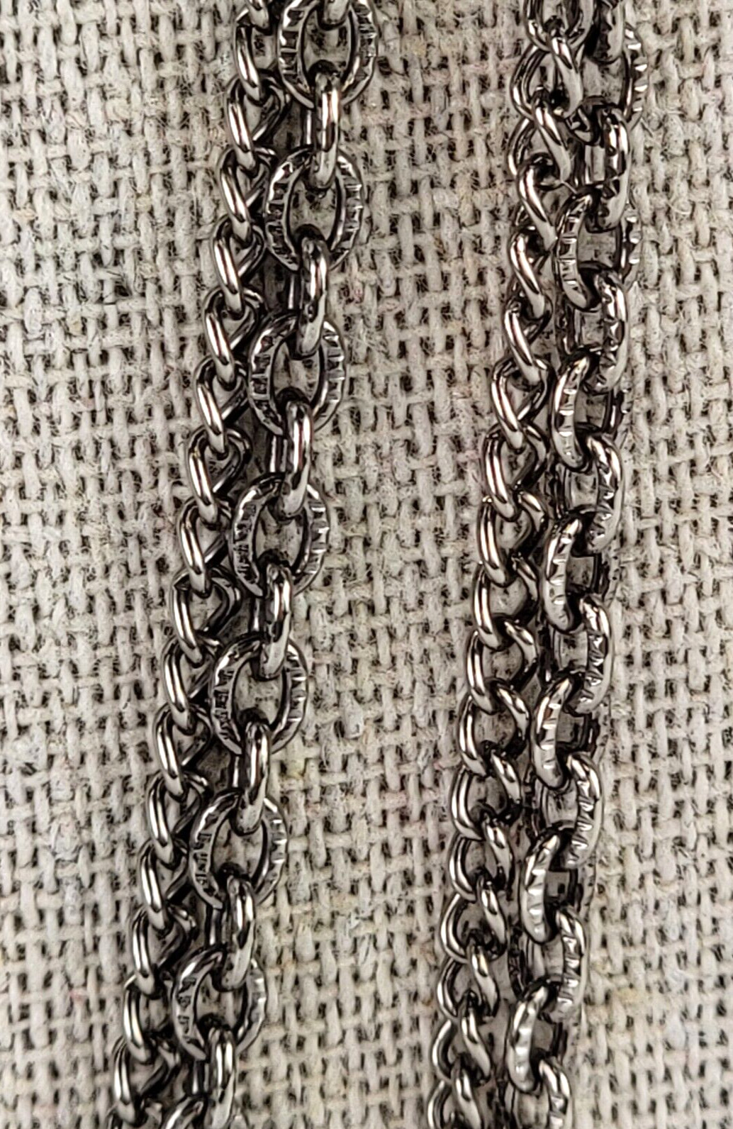 Vintage Silver-Tone Double Chain Oval Metal Bead Charm Station Necklace 54 in