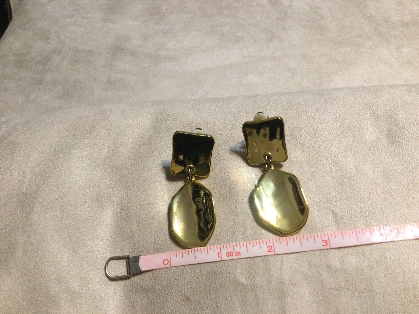 Clip Square Oval Dangle Gold Tone Earrings Very Light Weight