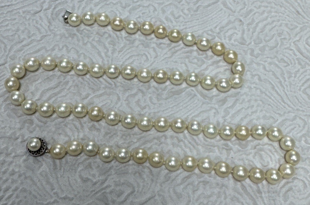 Vintage 1950s Hand Knotted Faux Pearls With Decorative Sterling Pearl Clasp 92 G