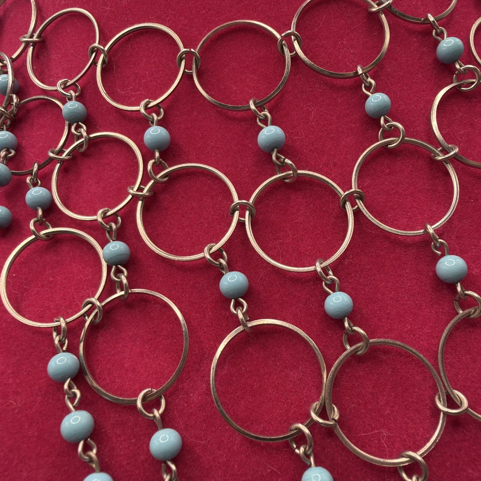 VTG Silver Tone w/ Turquoise Glass Beads Fringe 16″ Bib Necklace Statement