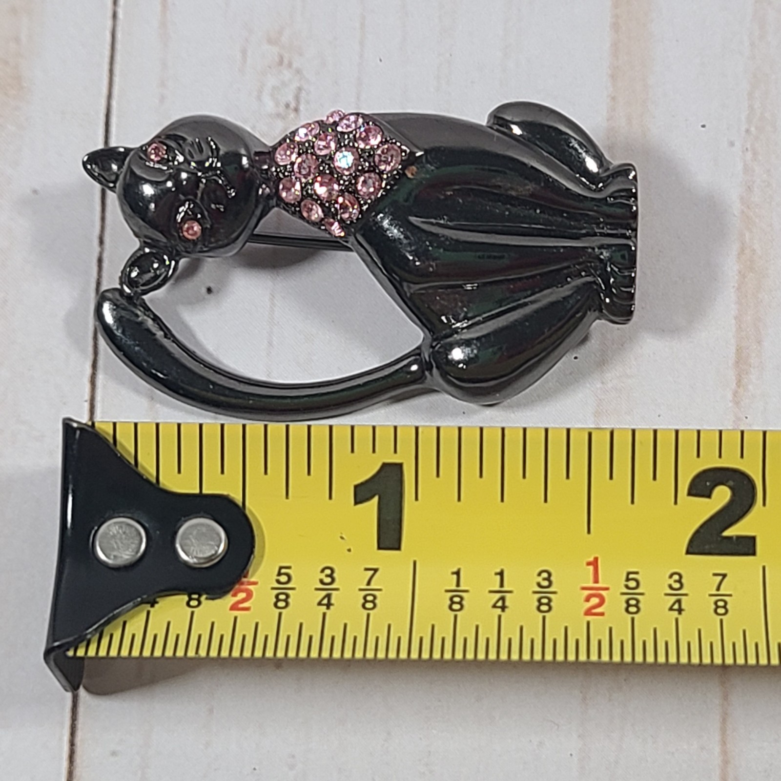 Vintage Black Cat Pin /Brooch Gunmetal-Tone W/Pink Rhinestones 1928 Jewelry Co