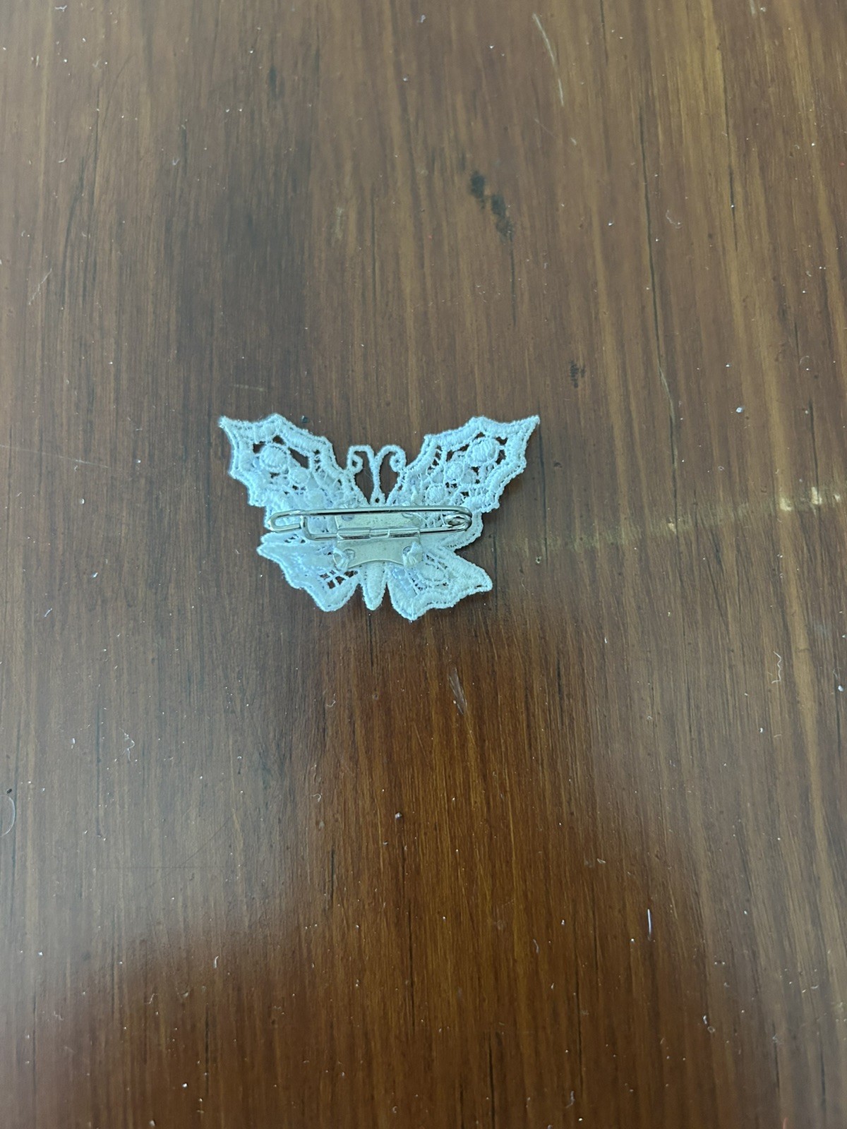 Vintage 2” By 1.5” Lace Butterfly Brooch Pin White Crochet Figural 3 Dimensional