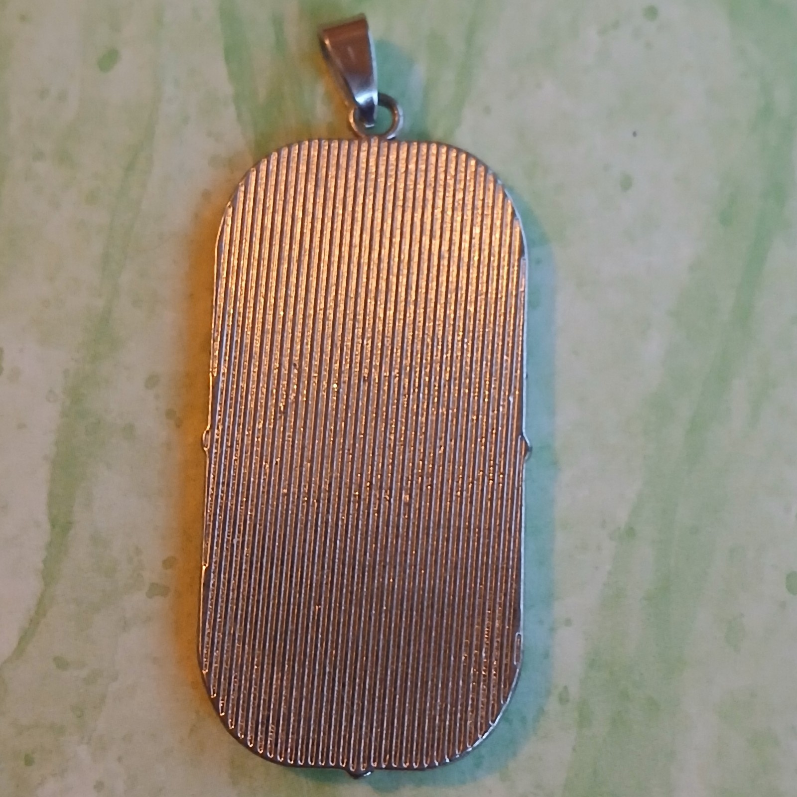 Vintage Pretty Peacock Bird Pendant Ceramic Rectangle Silver Tone 1 × 2 Inches