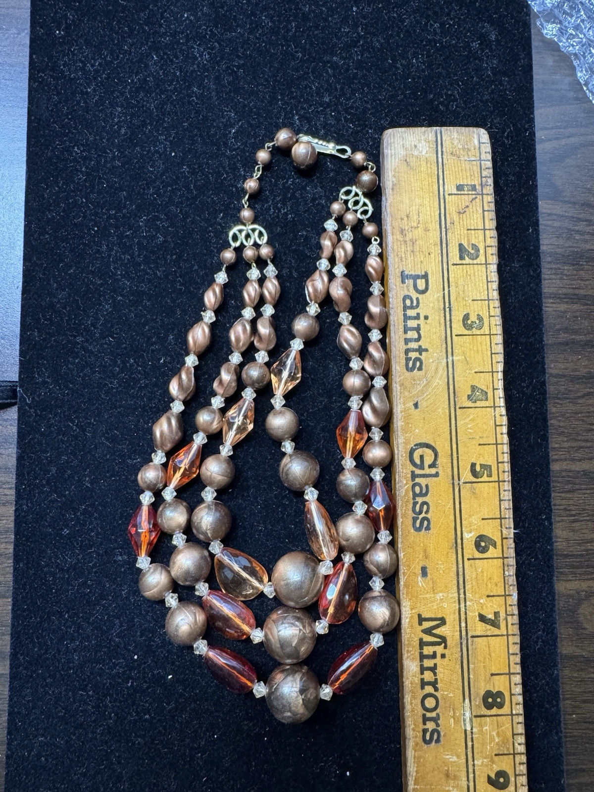 vintage three-strand necklace Acrylic Lucite Plastic Glass Beads Made In Germany