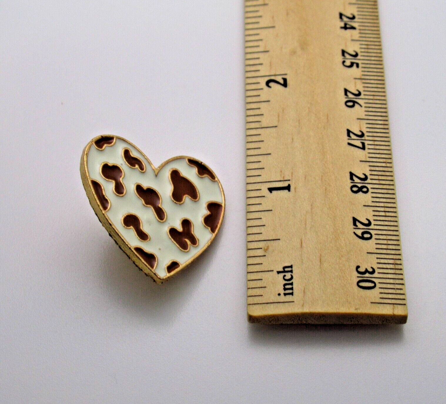 Cow Print Heart Lapel Pin Gold Tone Border Country Western Aesthetic