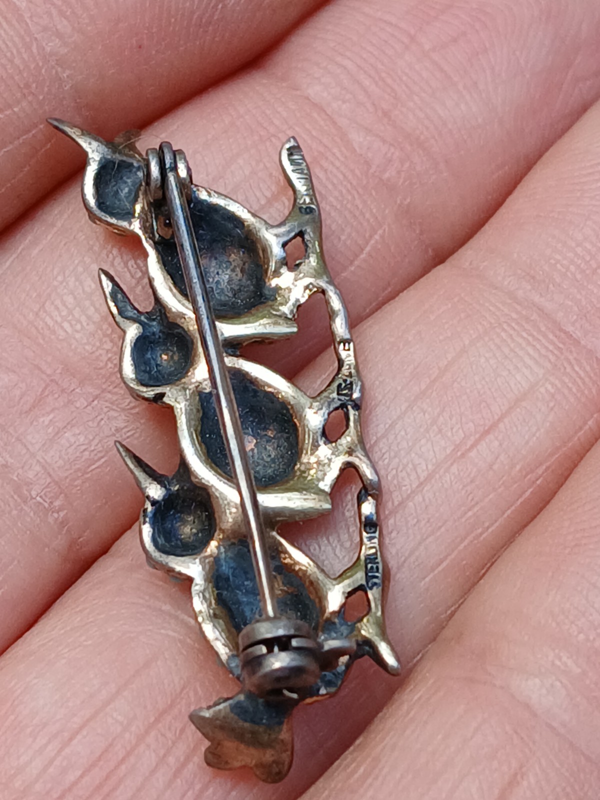 Nice Sterling Silver Enamel Marcasite 3 Birds Branch Brooch/Pin Germany US Zone