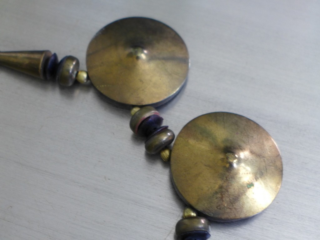 Estate Vintage Large Metal /Resin/Leather Cord Statement BOHO Tribal Necklace