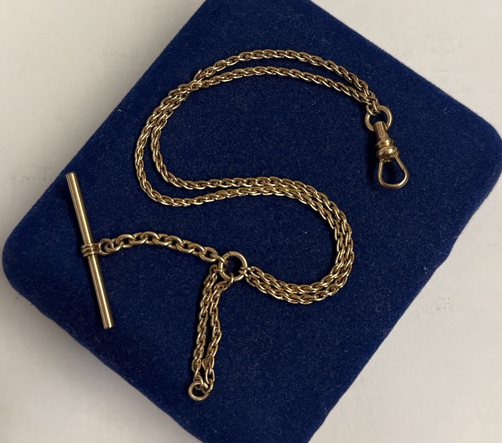 8.3g Gold filled Watch Chain victorian Wheat Fob Gf 8” Double Link T Bar 3.4mm