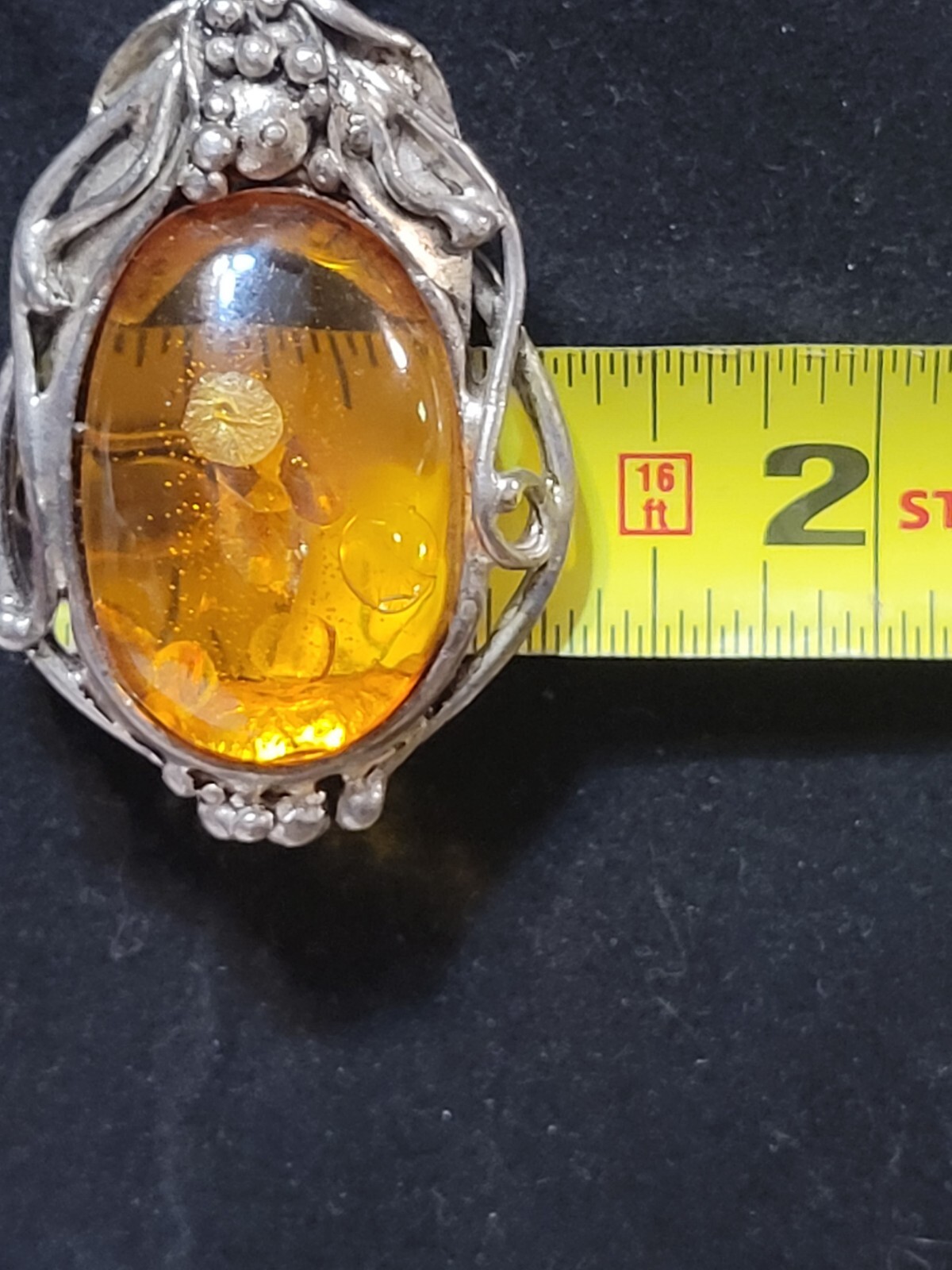 Vintage Art Nouveau Style One Of a Kind Honey Amber & 925 Pendant