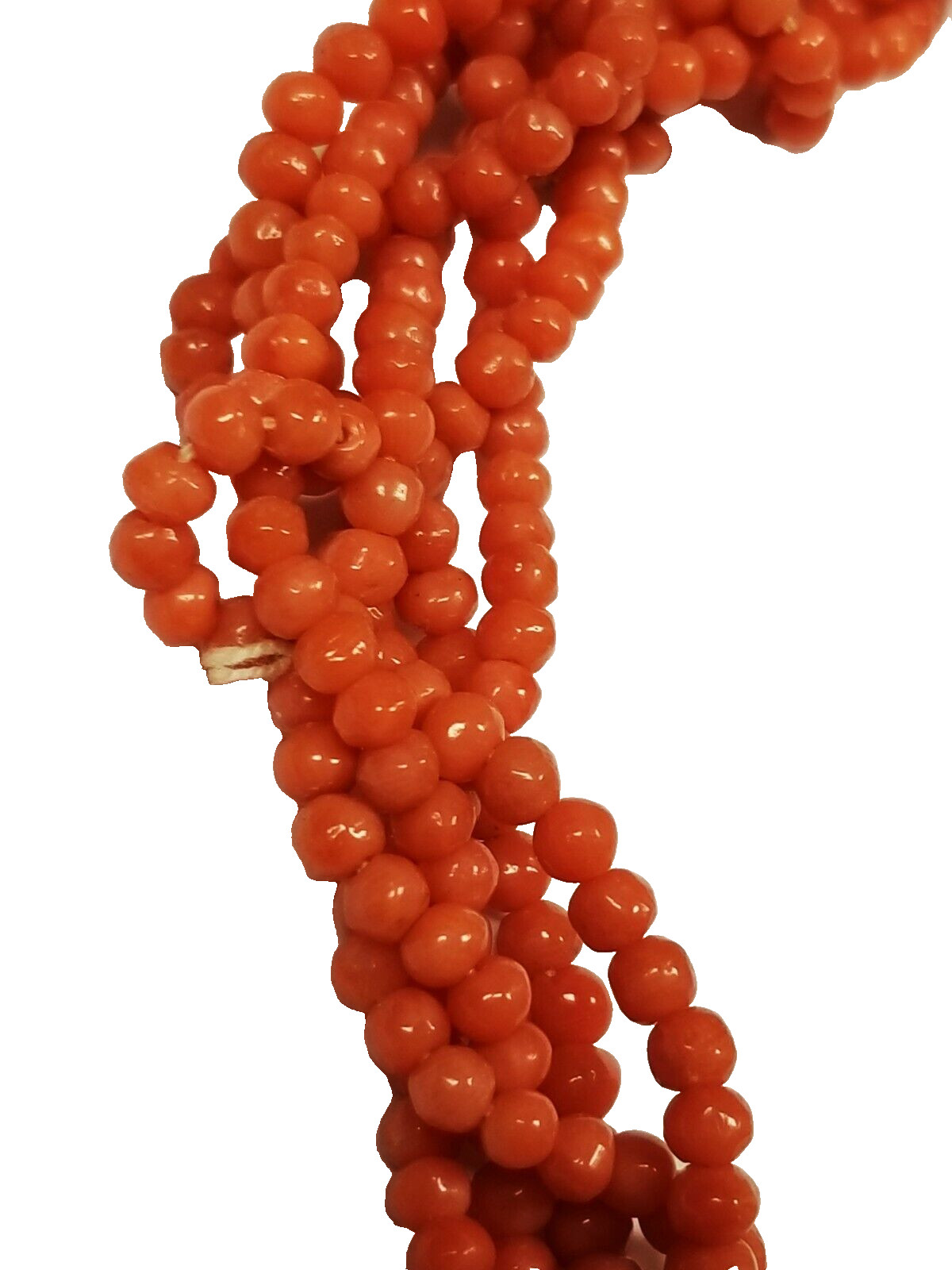 VERY EARLY Signed HASKELL Genuine Coral 4mm Bead Link Necklace 16.5″ x 3/4″