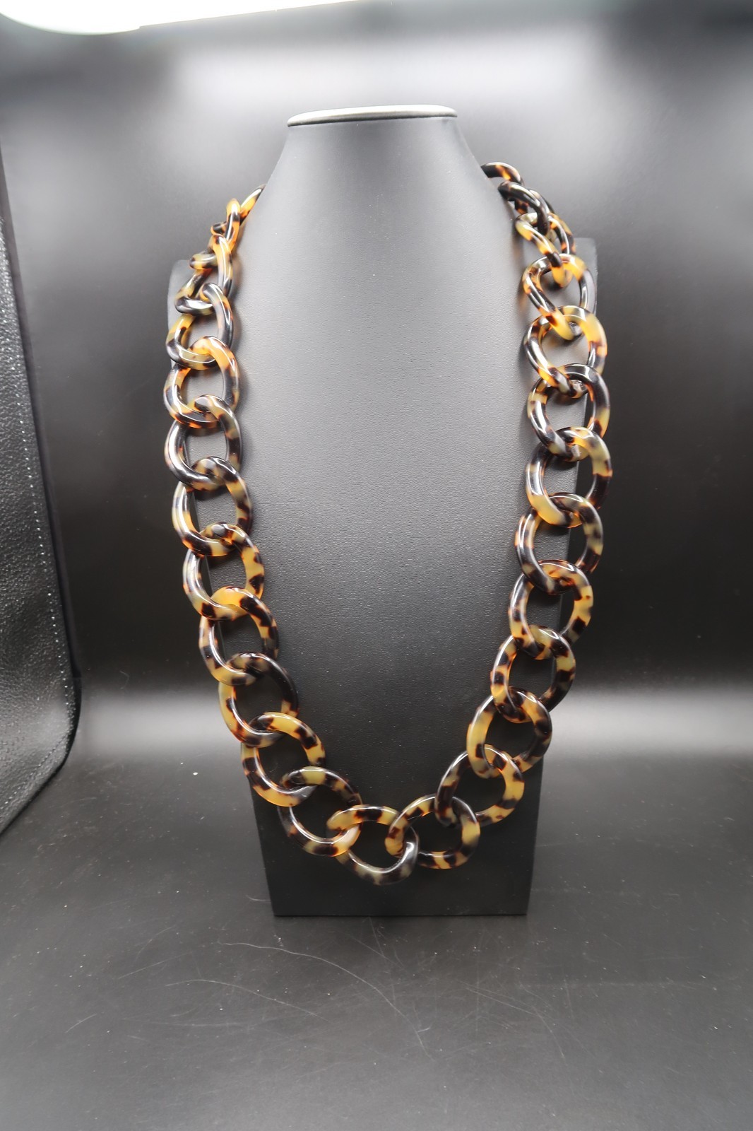 Vtg Chunky Tortoise Shell Large Link Necklace Acrylic Celluloid Bakelite