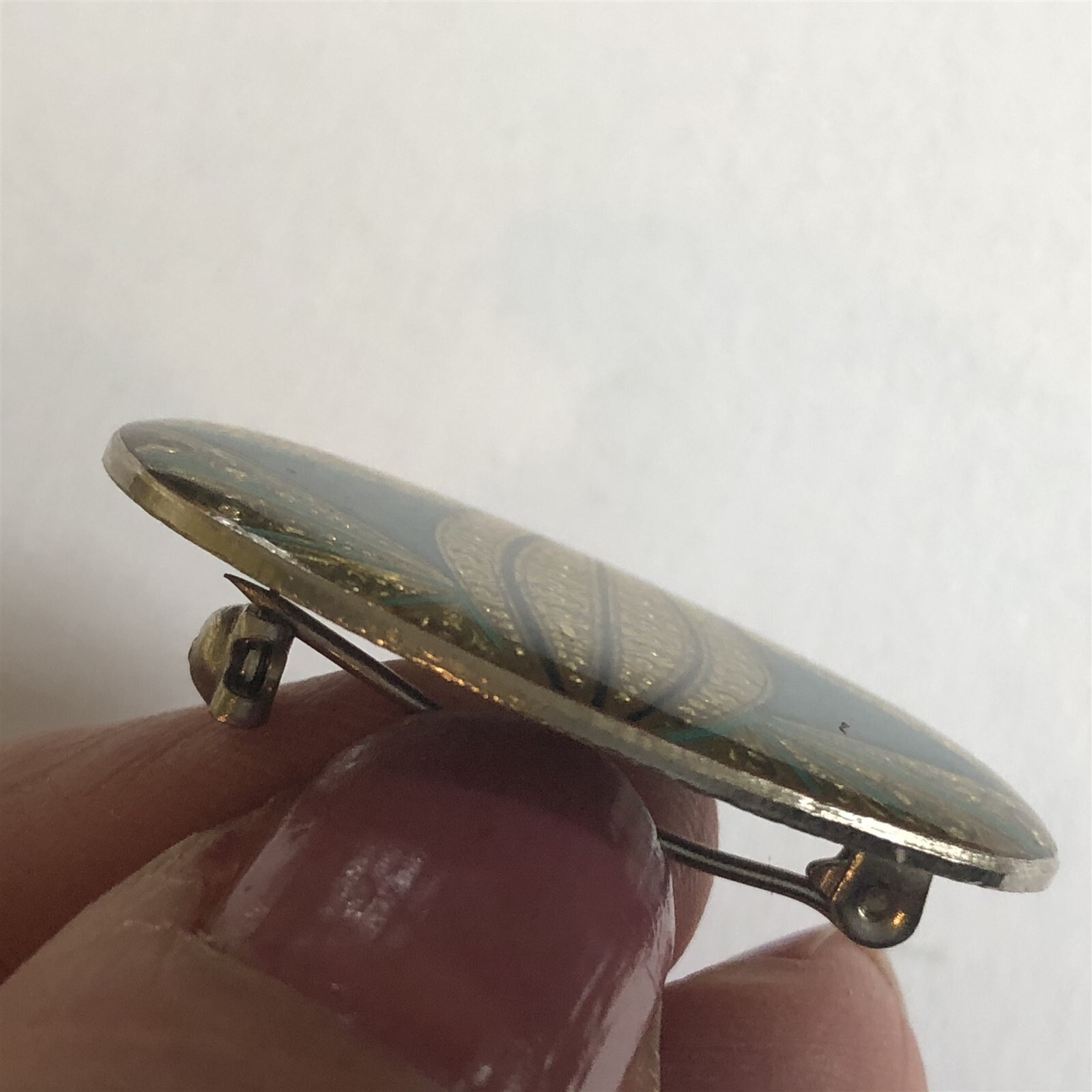 Vintage Art Deco Style Brooch Green Gold Enamel Lucite made in Taiwan