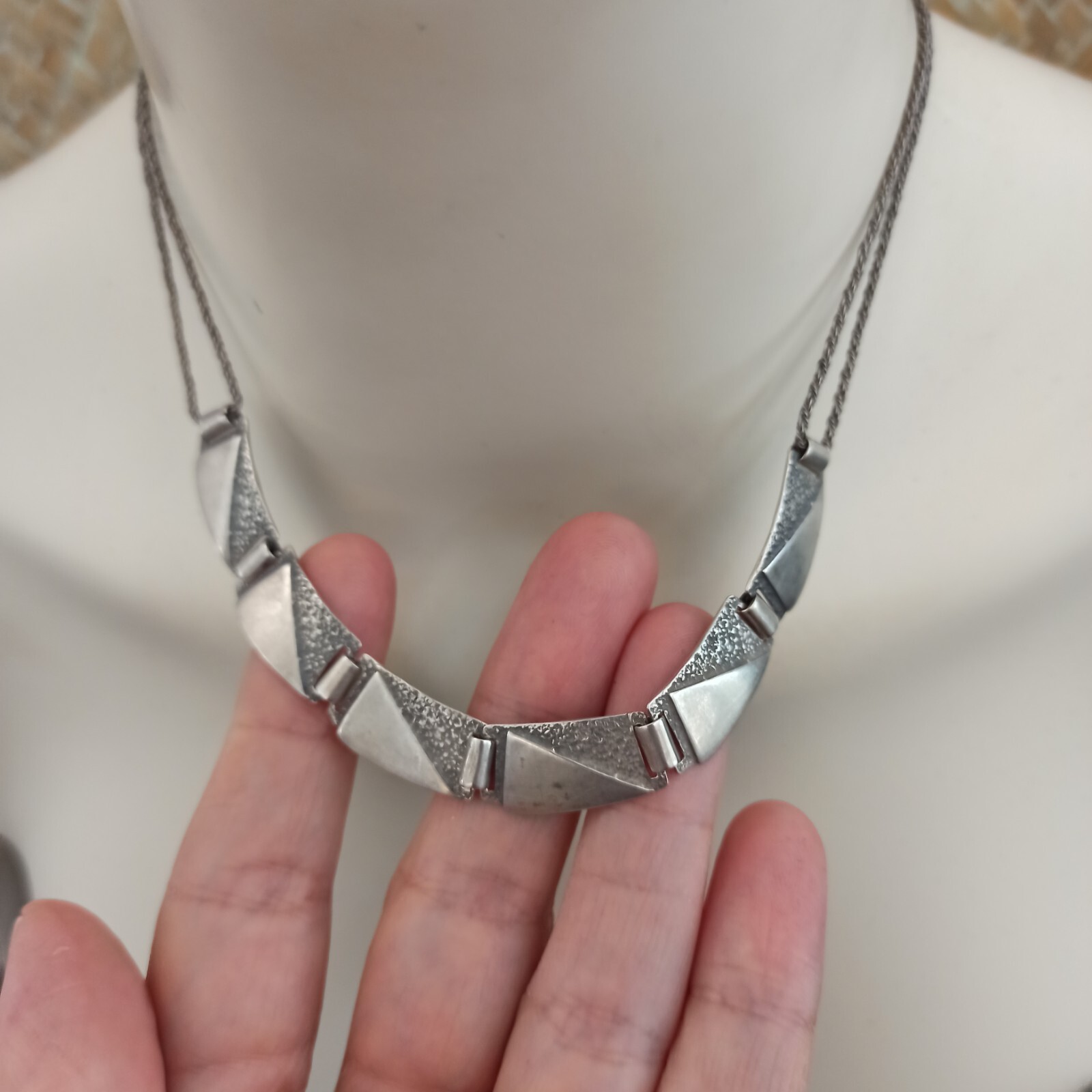 Vintage Silver Necklace Modernist Geometric Articulated Links Cleopatra Inspired