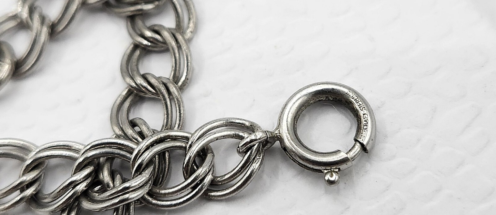 Vintage Danecraft Sterling Silver Double Link Starter Charm Bracelet 7 & 3/4″