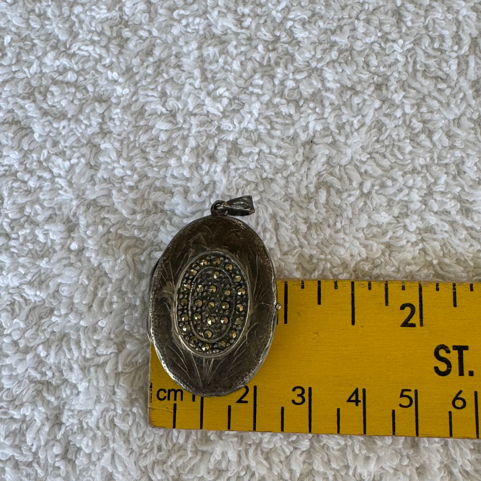 Vintage Signed NF 925 Marcasite Flora Locket Pendant Oval 12.58G Sterling Silver