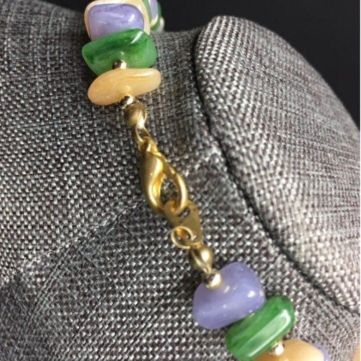 Retro Beaded Necklace Purple Cream Pink Green Gold Vintage Cottage Soft Girl