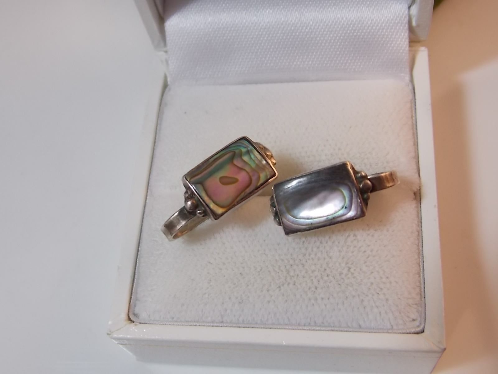 Vintage MEXICO Sterling Silver PAUA Blue Green Abalone Shell Screw Earrings 5d96