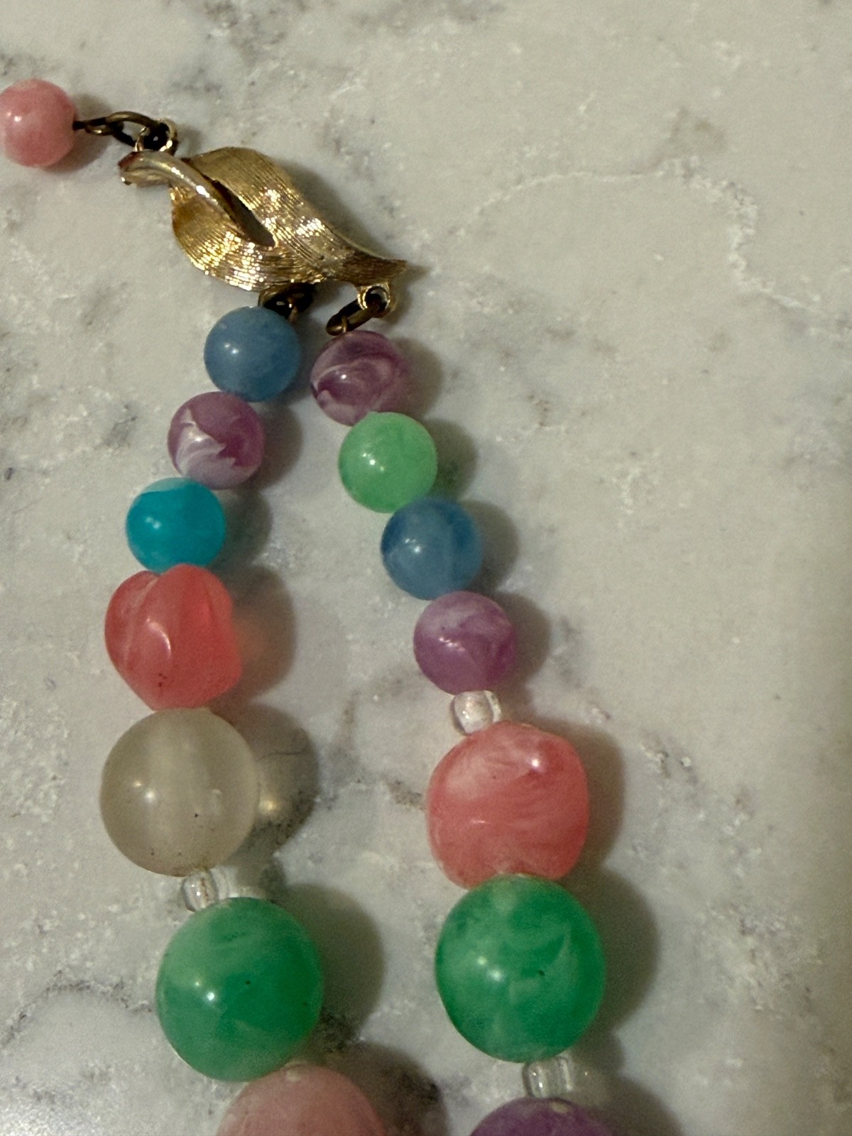 Vintage 2 strand chunky necklace statement acrylic and AB stones marbled Spring