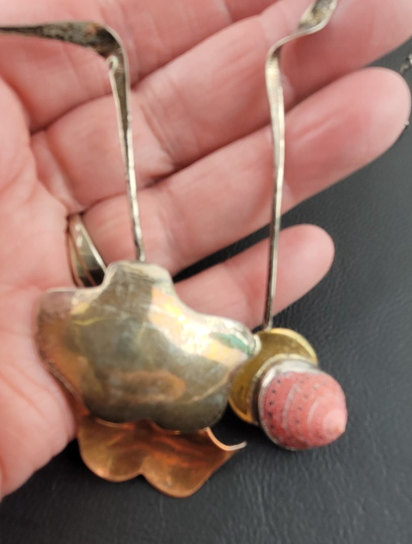 Vintage Mixed Metals and Shell Artisan Choker Necklace Statement Piece 14″ READ