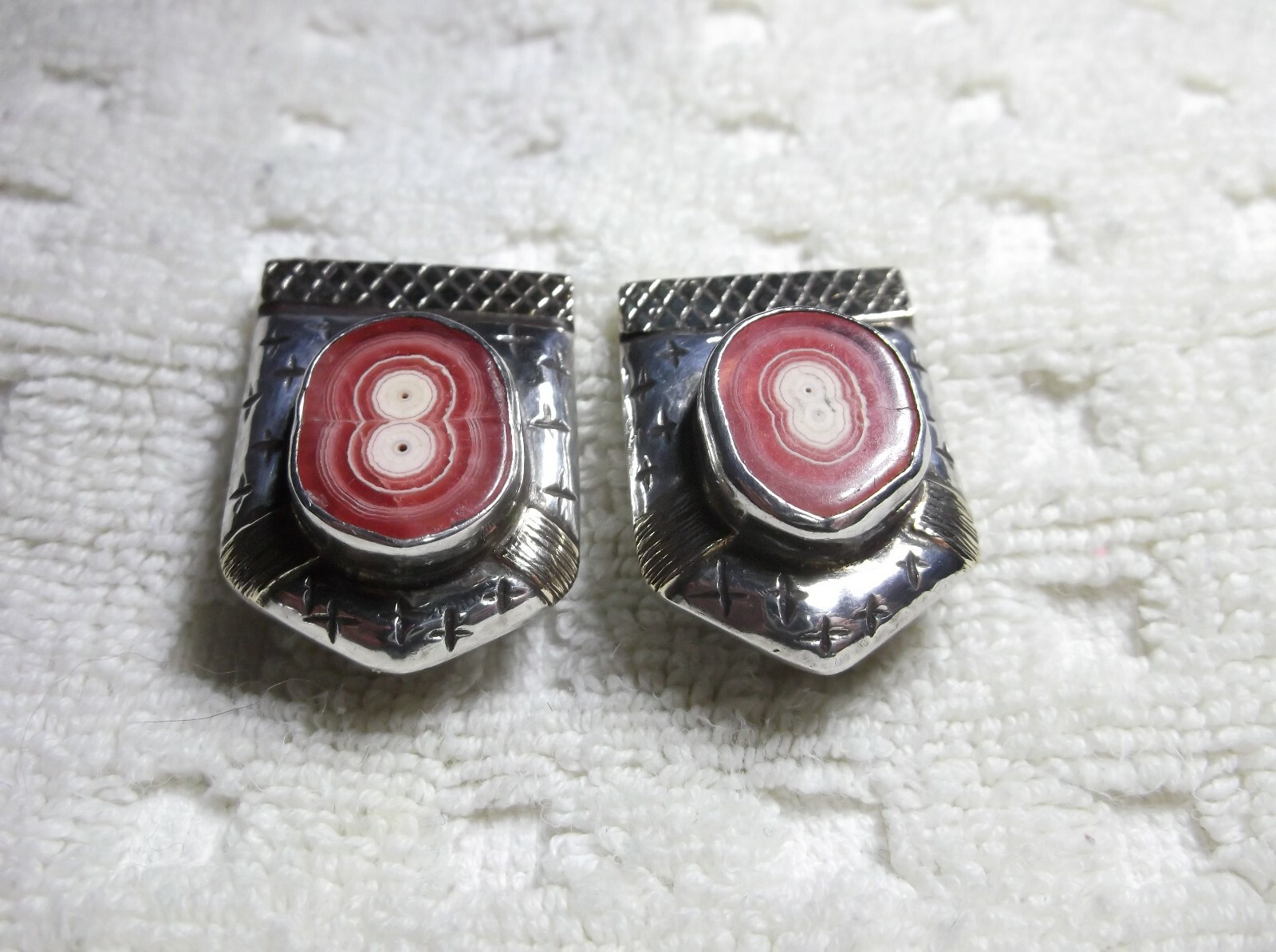 DIAN MALOUF Sterling Silver & 14K Gold RHODOCHROSITE Clip Earrings