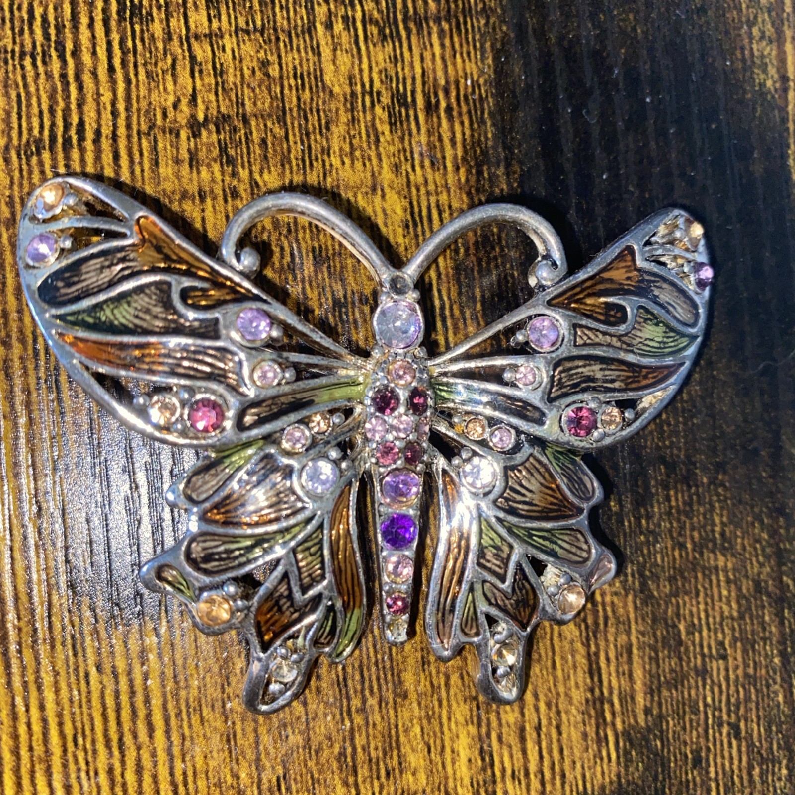 Monet Butterfly Brooch Vtg Pin Stones As Is ! Not Sure In Sny Stone Missing
