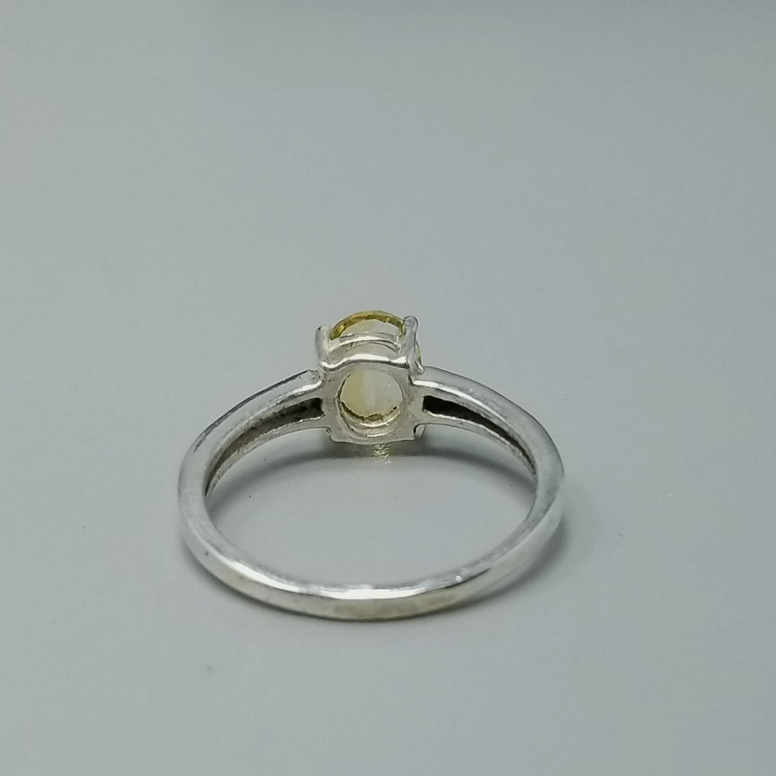 Vintage Sterling Silver Yellow Stone Ring Size 8 Band Oval Small Stacking