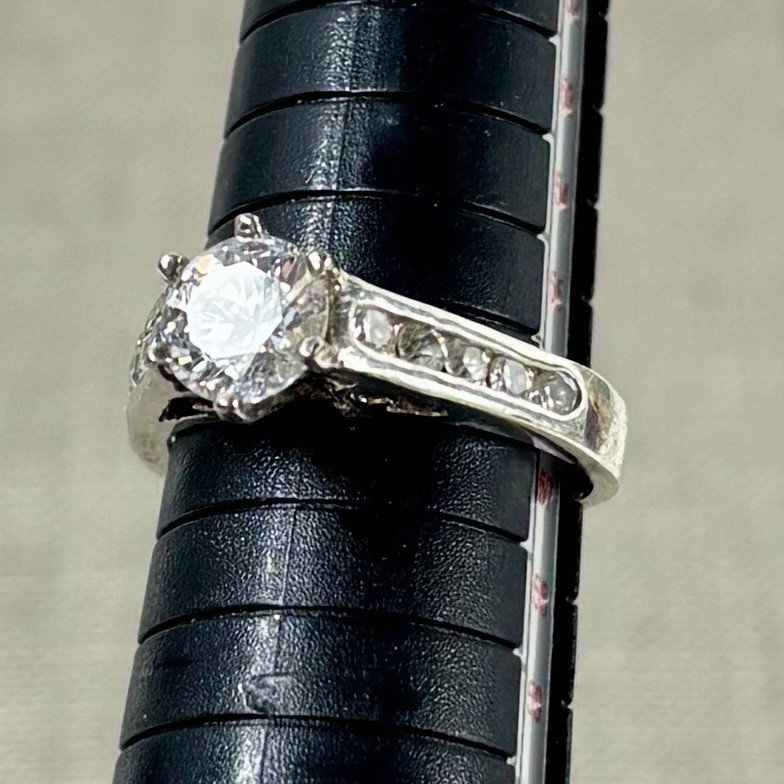DBJ Ring Sterling Silver Filigree CZ Solitaire Channel Set CZs Size 7.75 Vintage