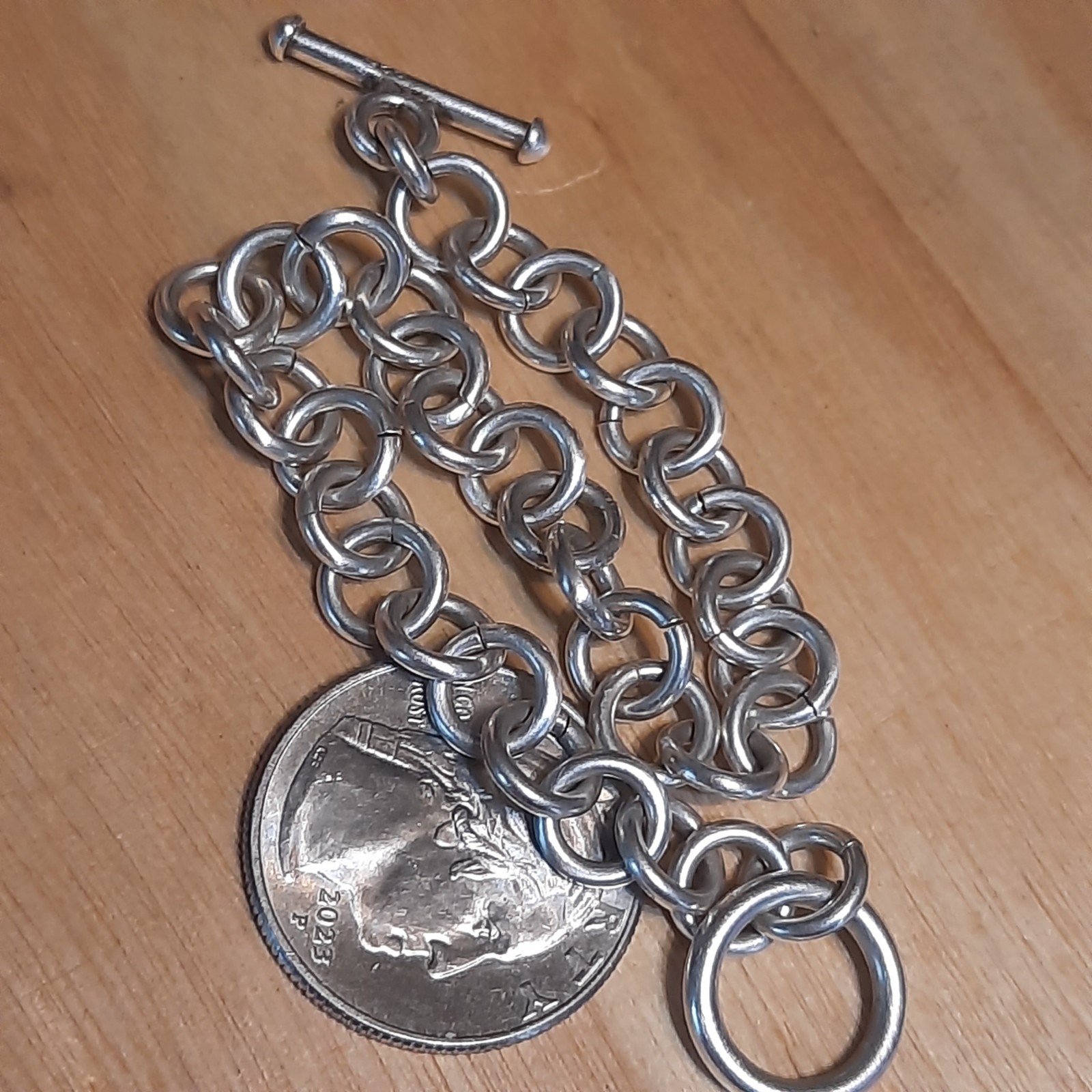 Vintage Sterling Silver Rolo Toggle Bracelet 925 17g Thick 7.5in Unisex A15