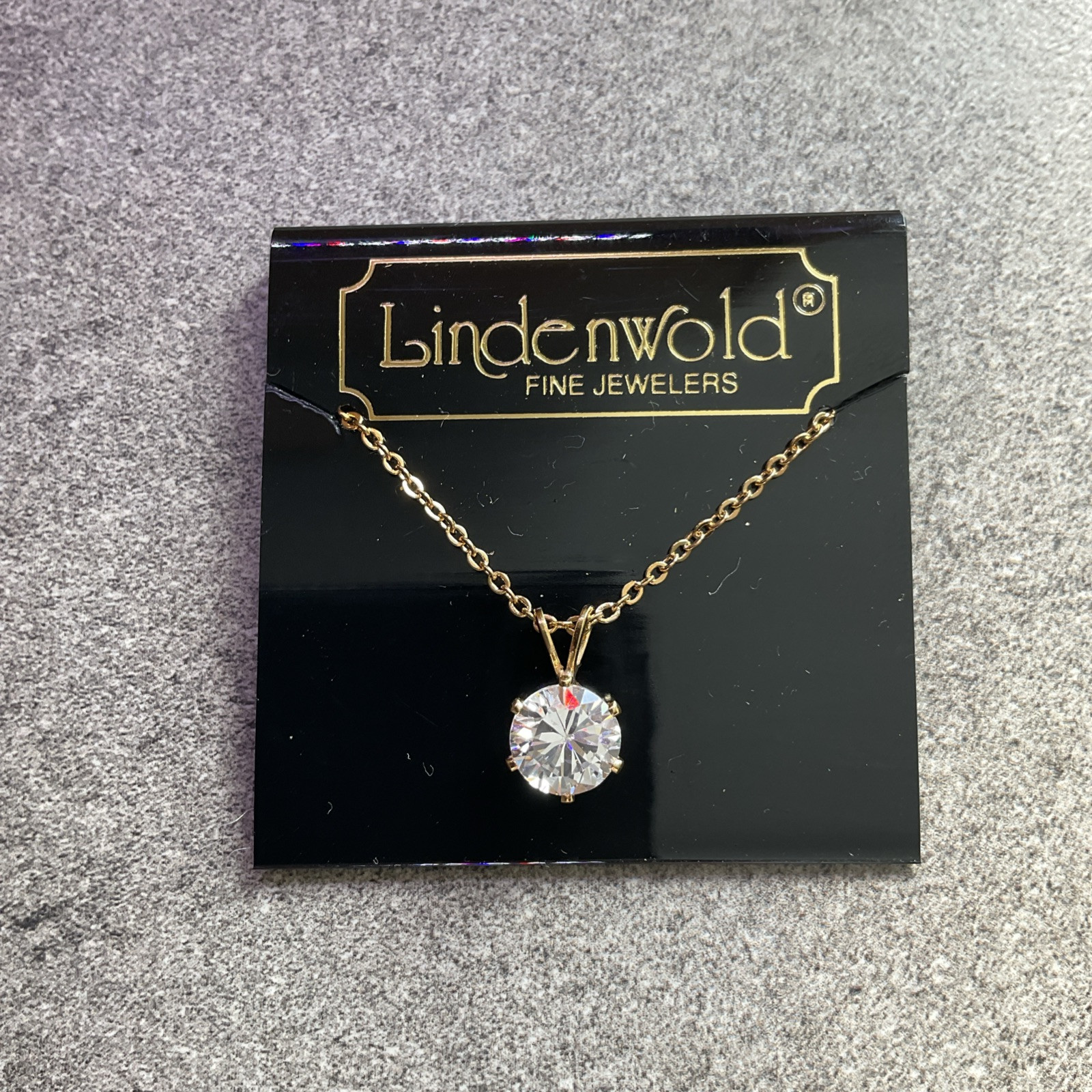 Lindenwold Fine Jewelers Gold-Tone 16″ Necklace Round Cubic Zirconia Vintage NEW