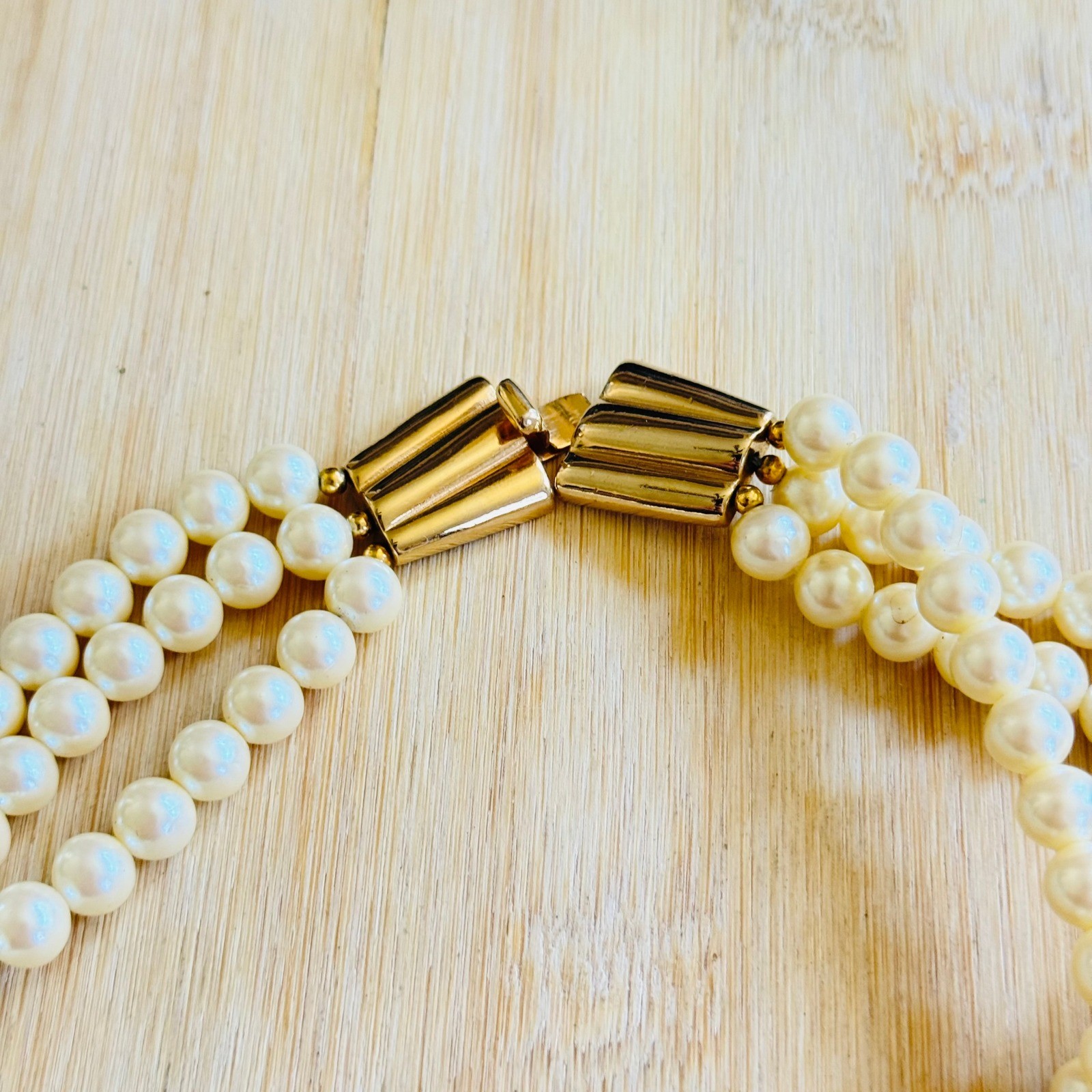 Gay Boyer Necklace VTG Pearl Multi Bib Beaded Triple Strand Glam Elegant 80s 18″