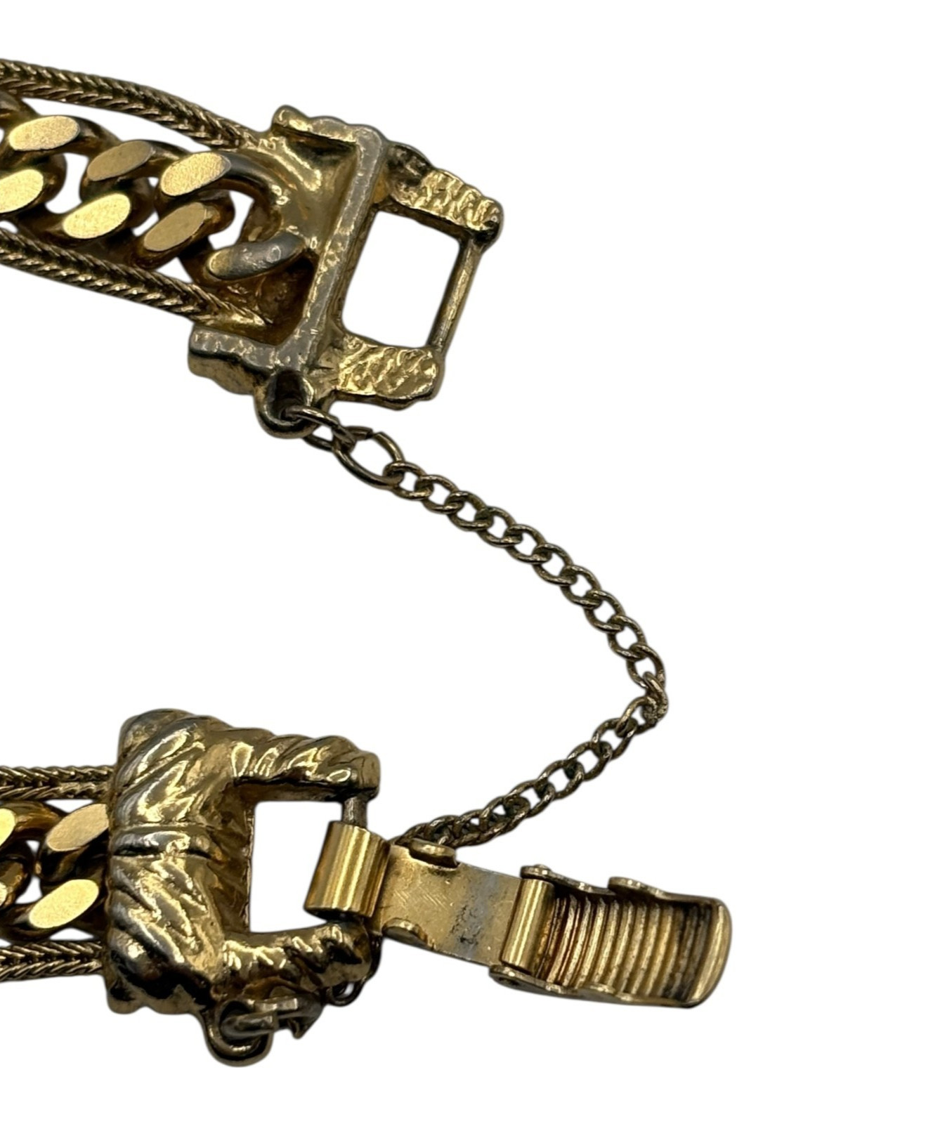 Goldette NY Gold Tone Bracelet 7″Cuban Chain Link Double Strand Safety Chain Vtg