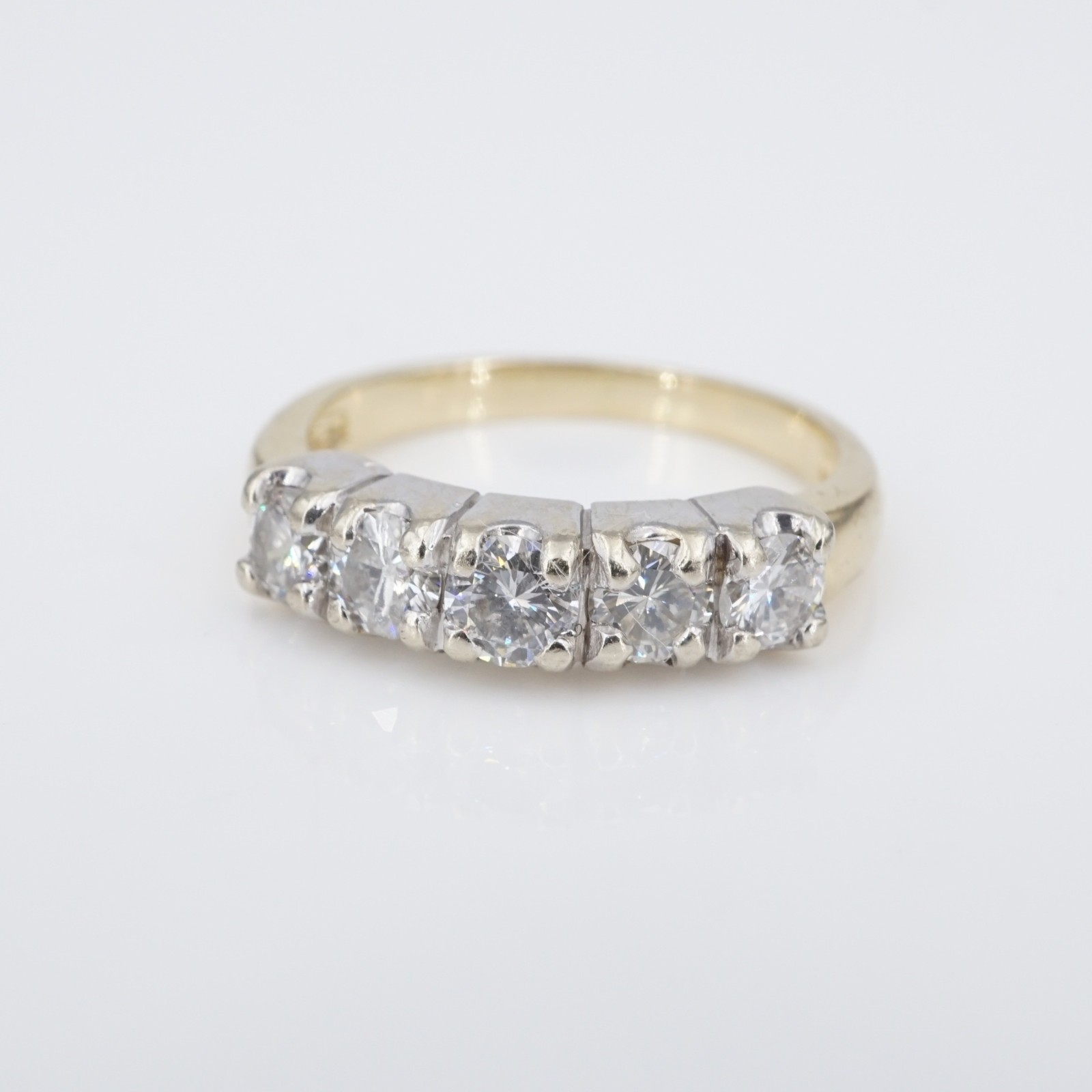 14k 5 Stone Diamond Ring Stacker Band 1 ctw 2-Tone Size 5.5 Vintage RG5006