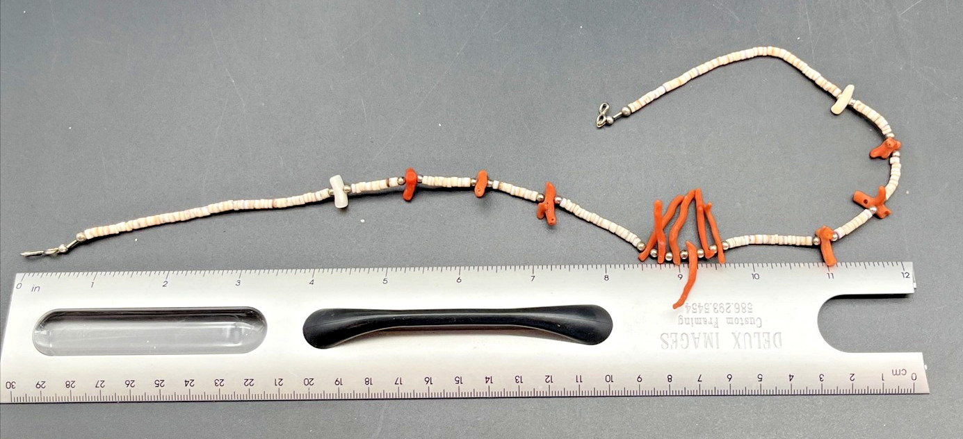 Vintage Genuine Branch Coral and Shell Bead Fetish Style Station Choker Necklace