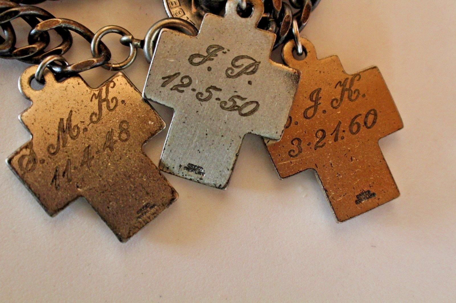 VINTAGE 925 RELIGIOUS 7 CHARM BRACELET 3 ARE CREED 5/16 X 7 1/4″, 63.2 GRAMS