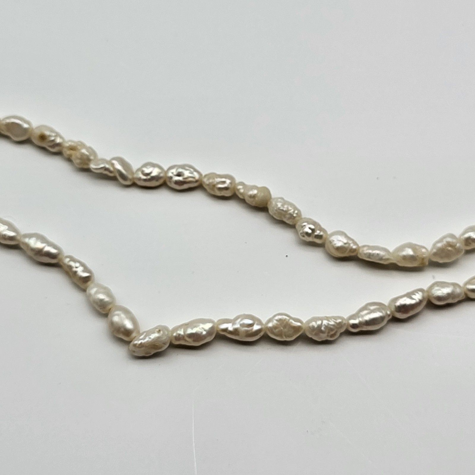 Lovely VTG rice pearl necklace two single strands 32″ bridal no clasp natural