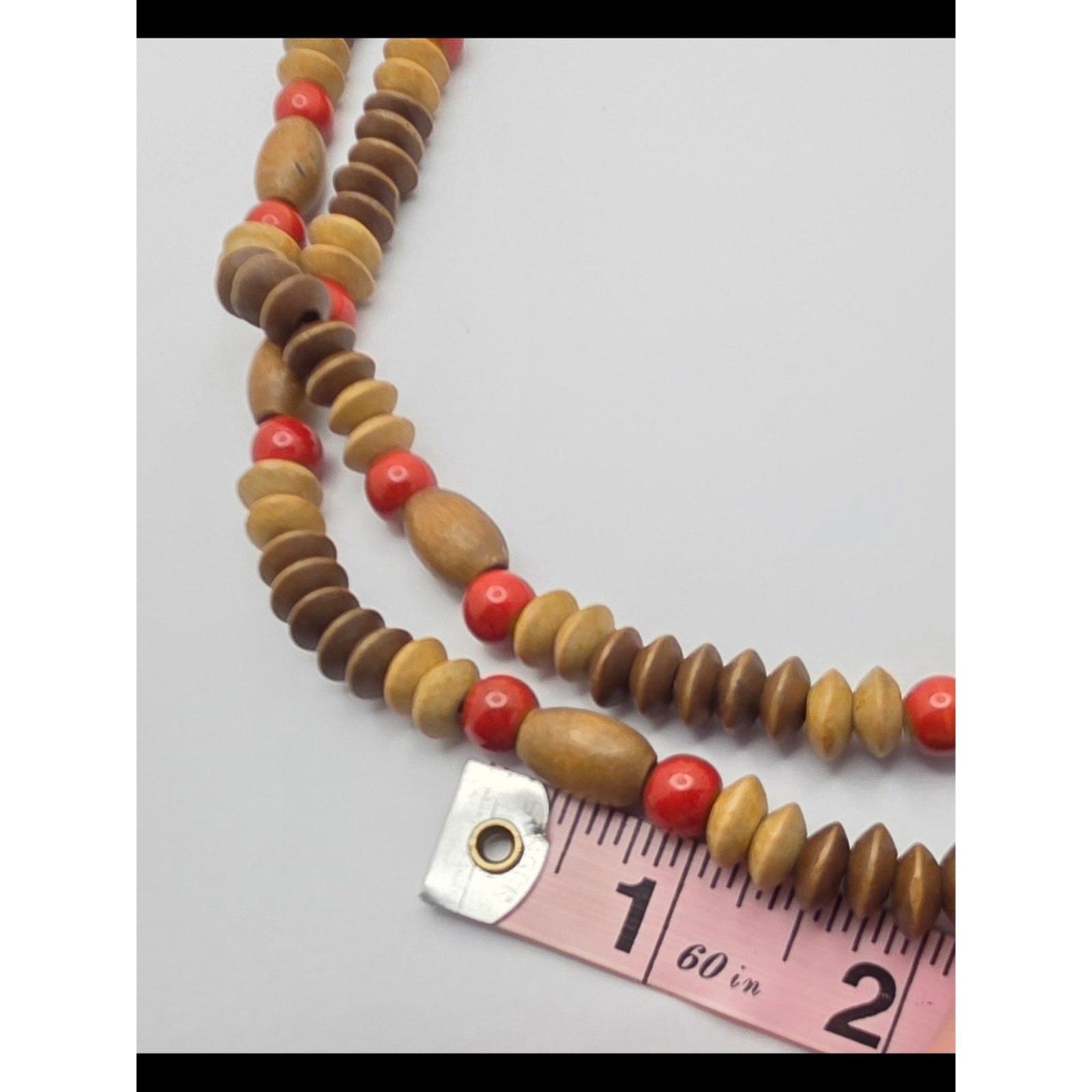 Vintage Multi-Strand Wood & Ceramic Bead Statement Necklace – 20” Boho