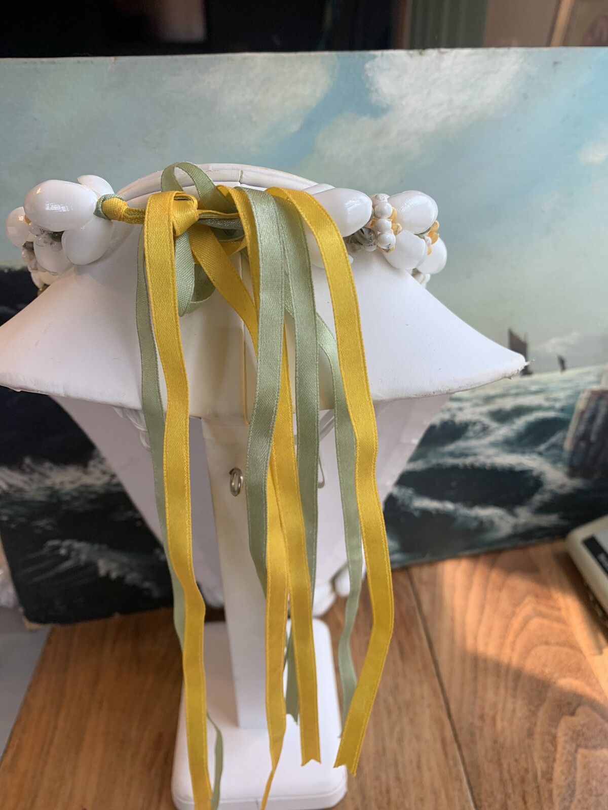 Vintage Hawaiian Shell Lei Necklace With Ribbons Handmade 26” Long-AMAZING !
